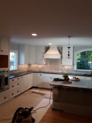 Kitchen island and backsplash tile installation