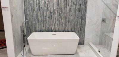 Luxury marble bathroom with freestanding tub